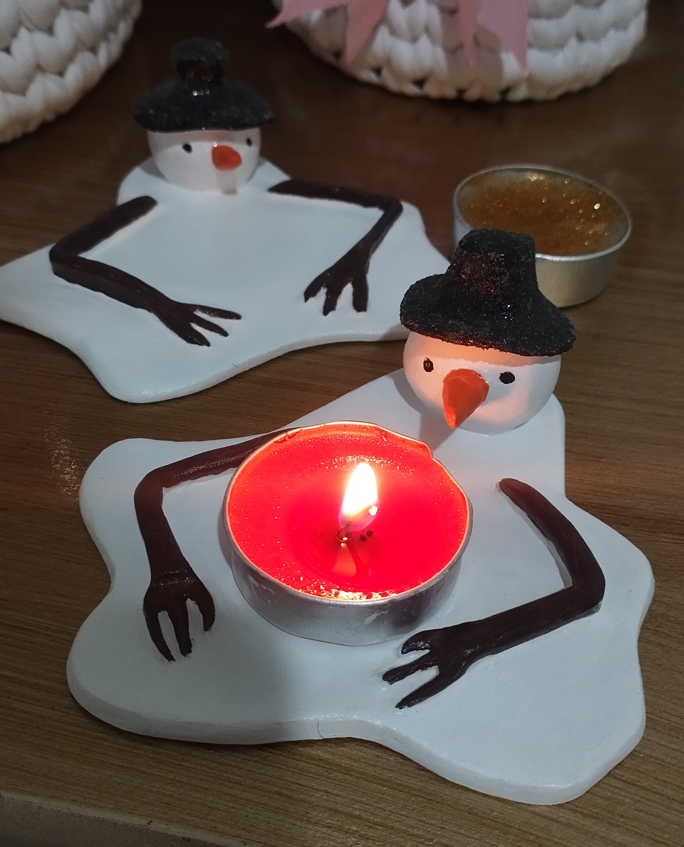 جاشمعی جا وارمری فانتزی دستساز آدم برفی مدل دل گرم